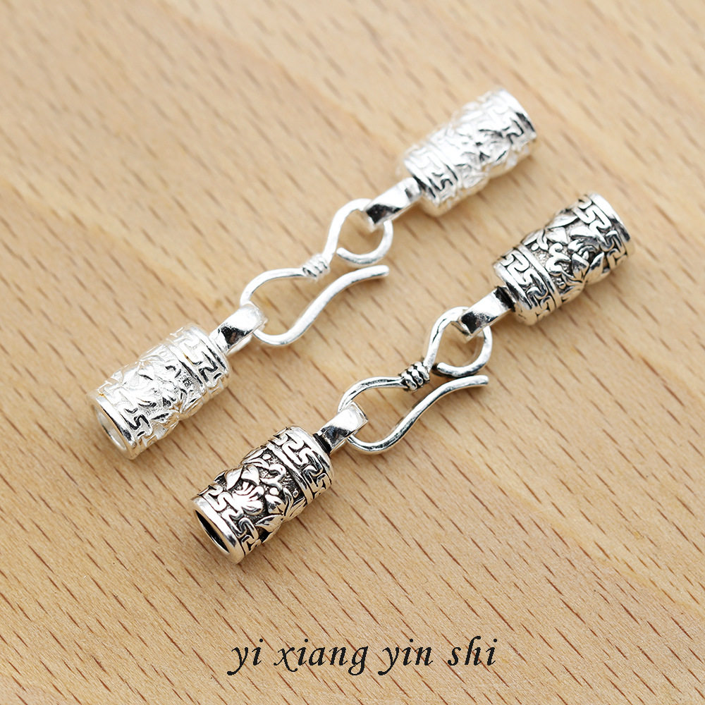 s925泰银紫荆花手绳手链搭扣 纯银扣子 皮绳搭扣素银s扣 收尾连接