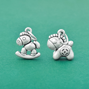 s999足银复古国风马上有钱摇摇马吊坠木马挂件diy手绳手串银配件