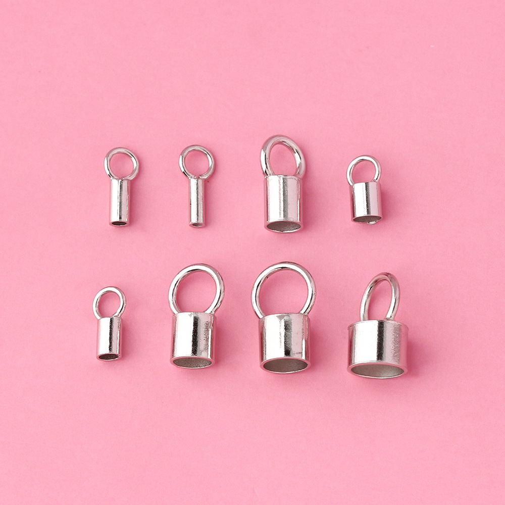 S925纯银3mm4mm皮绳蜡绳套管扣头手绳项链出尾扣带环连接扣银配件