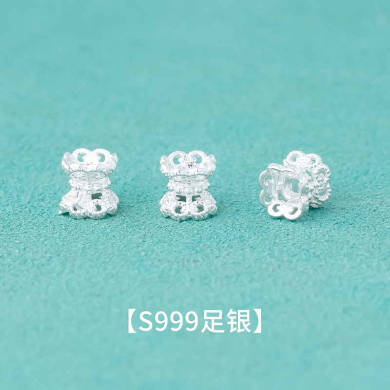 S999纯银镂空双面花托花帽diy水