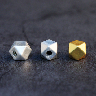 s999足银复古磨砂切角方块隔珠3D硬银菱形银珠diy手链编绳银饰