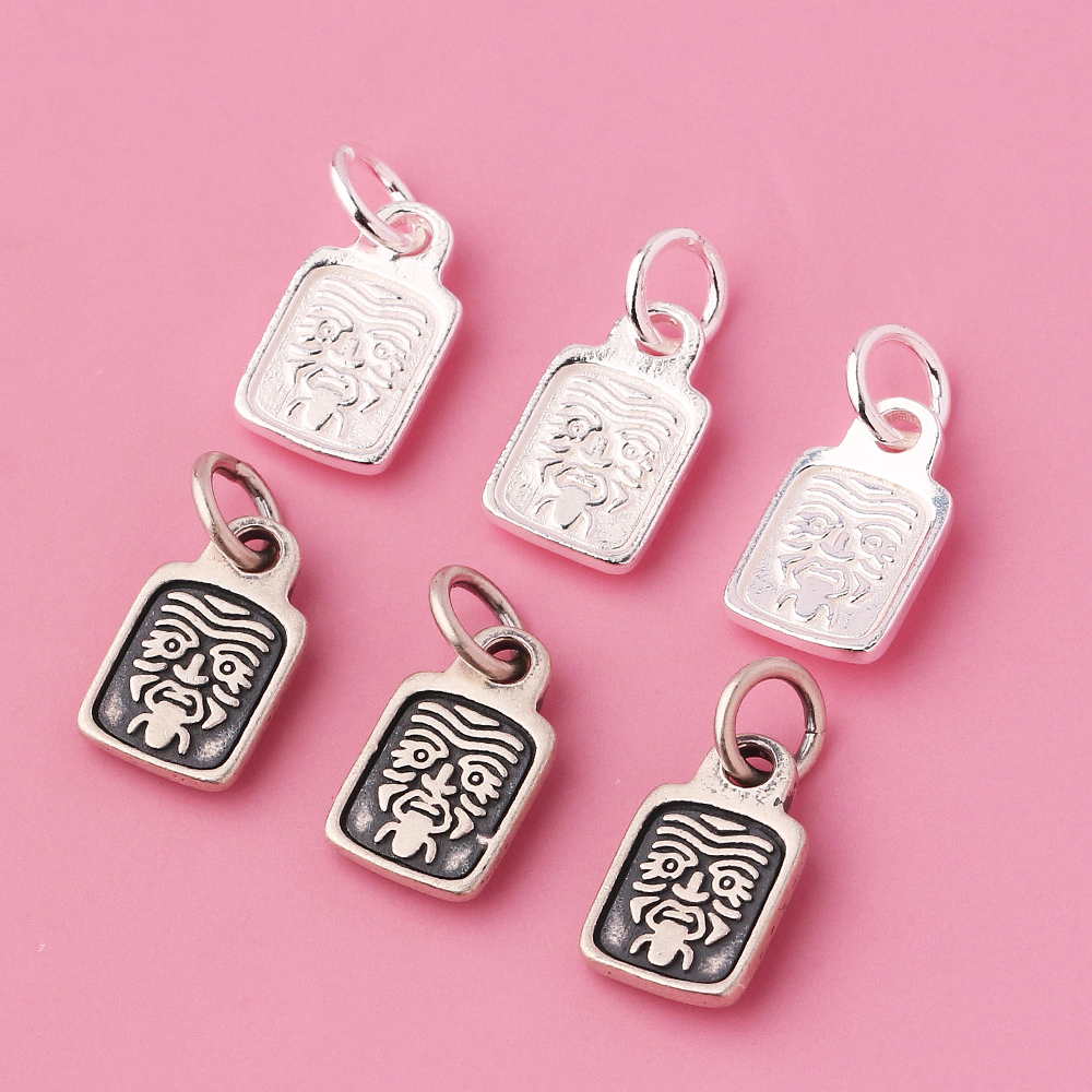 s925银泰银哑光素银藏式配件 扎基拉姆 法螺咒牌侧挂吊坠佛珠配饰