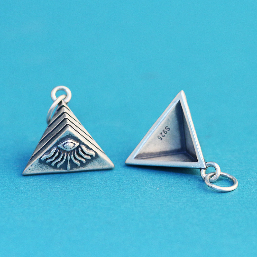 s925纯银精工荷鲁斯全知之眼挂件金字塔吊坠古埃及法老风银饰配件