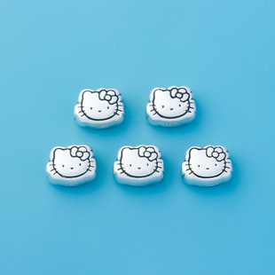 s999足银可爱卡通kitty猫隔珠凯蒂猫银配件diy手工编绳儿童手链