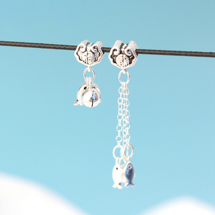 S925纯银复古福字小鱼铃铛吊坠长流苏挂件diy手工串珠手链配件