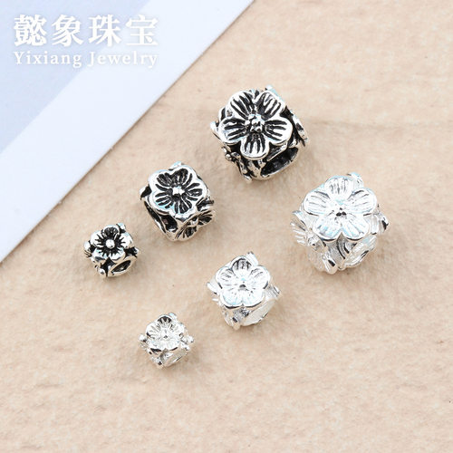 复古四面花朵方块隔珠S925纯银
