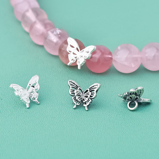 s925纯银镂空蝴蝶纽扣尾扣银扣吊坠diy串珠手工编绳银饰配件材料