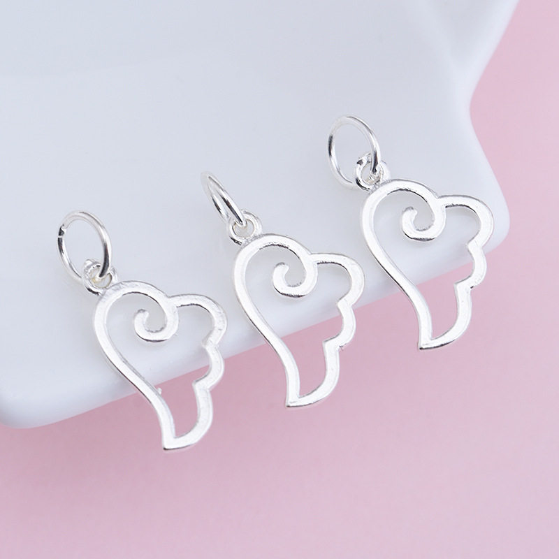 s925纯银q版天使翅膀吊坠 diy手工红绳水晶手链项链饰品配件