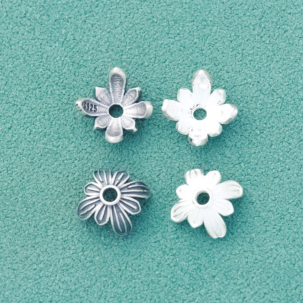 s925纯银中国风个性花朵垫片包珠配件花托配饰diy手链手串银配饰
