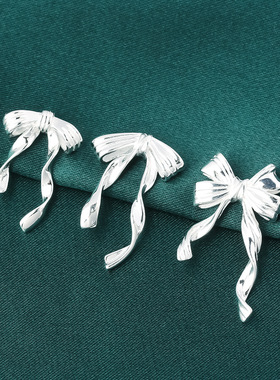 实心大号蝴蝶结吊坠s925纯银素银ins风韩版蝴蝶结挂件diy项链配件