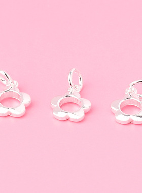 s925银素银镂空小花吊坠diy手工编绳手链戒指小坠子银饰配件