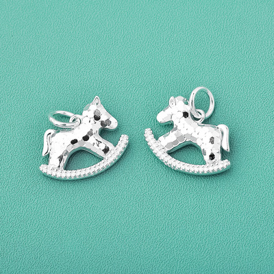 精工s925纯银实心碎冰冰马上有钱吊坠摇摇马挂件diy手链项链配件