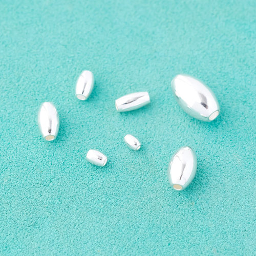 S925纯银橄榄珠米粒珠腰珠银饰品椭圆形光珠桶珠手工串散珠长隔珠