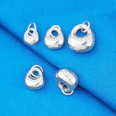 实心带圈银坨坨吊坠s925纯银素银光面福字银坨挂件diy手绳配件