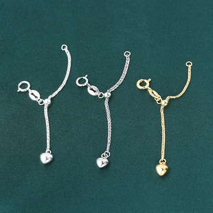 S925纯银 肖邦链爱心扣延长链手链项链尾链链条加长 珍珠项链