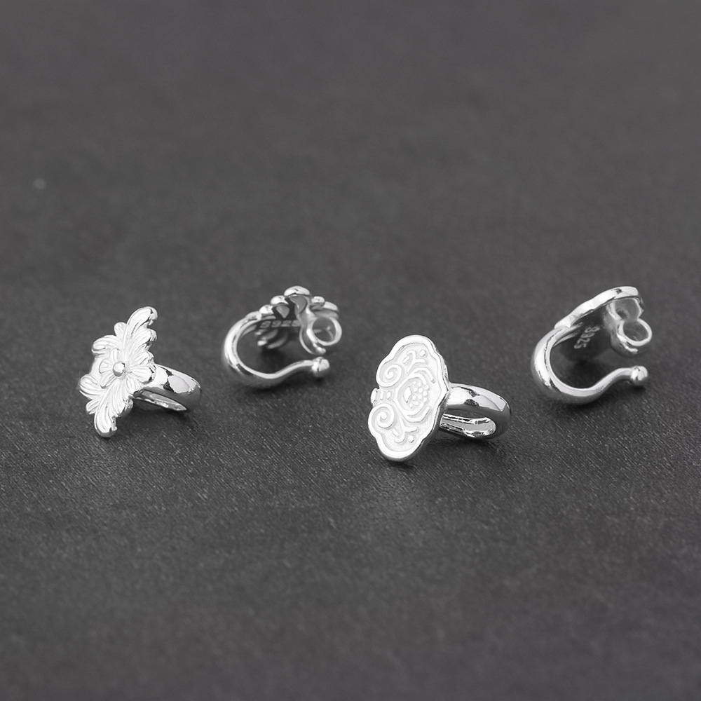 S925纯银素银如意牡丹花压襟扣 中式银扣挂钩DIY项链手绳尾扣配件