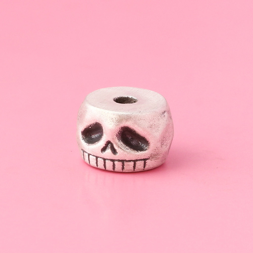 3d硬银复古阿呆隔珠s990足银骷髅头银珠diy手串手链男士饰品配件