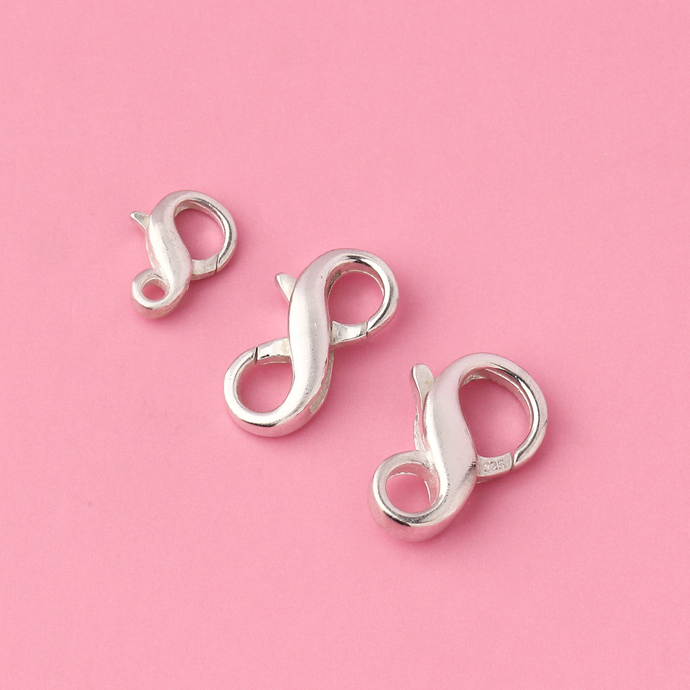 珍珠项链扣子 链接手链扣连接扣8字弹簧扣头DIY925银双开扣头尾扣