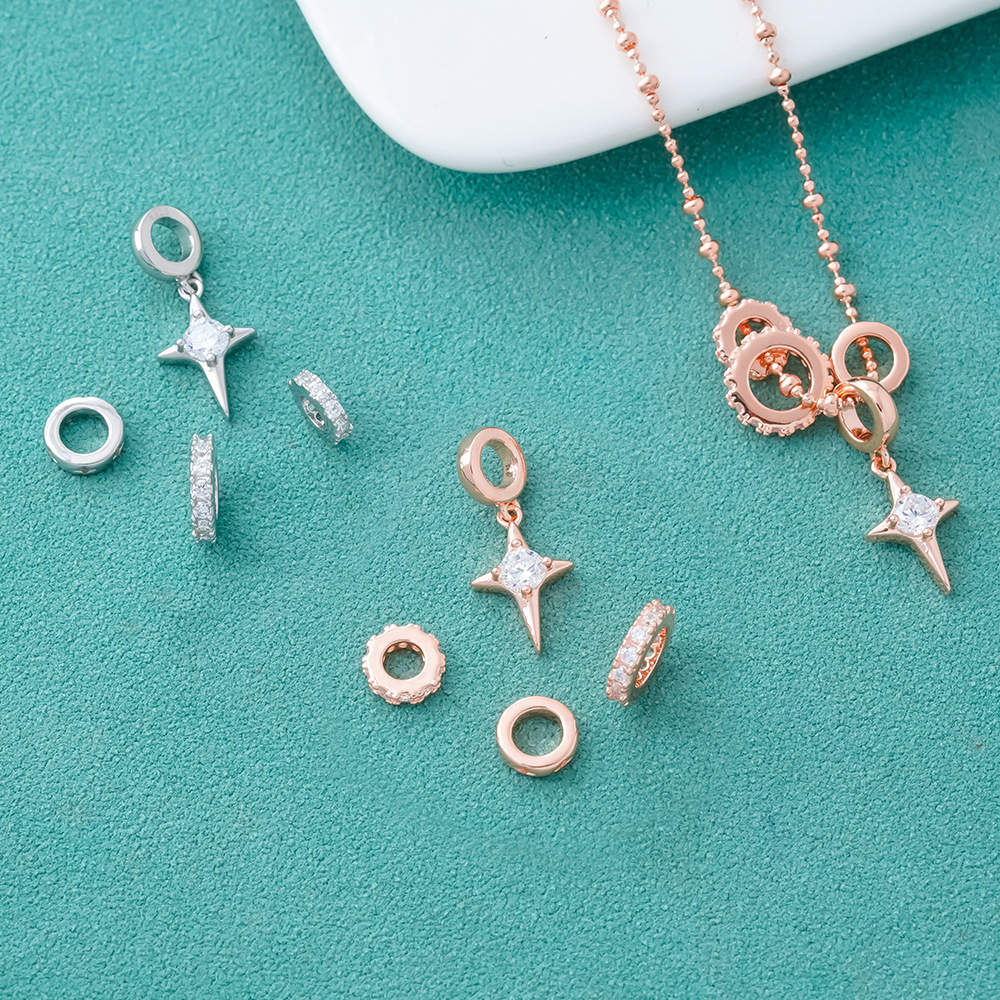 新款s925纯银韩版时尚ins风锆石隔片星星吊坠diy水晶手链银饰配件