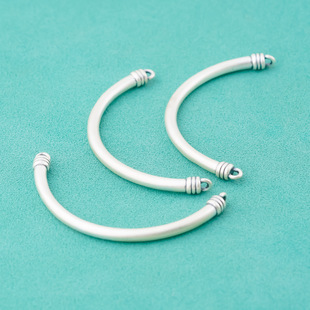 S999足银做旧哑光手牌双圈半镯弯管DIY手工串珠手链手串配件材料