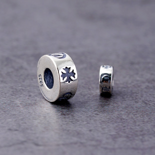 纯银十字架转运珠S925银大孔珠子diy手链手工串珠隔珠隔片配饰