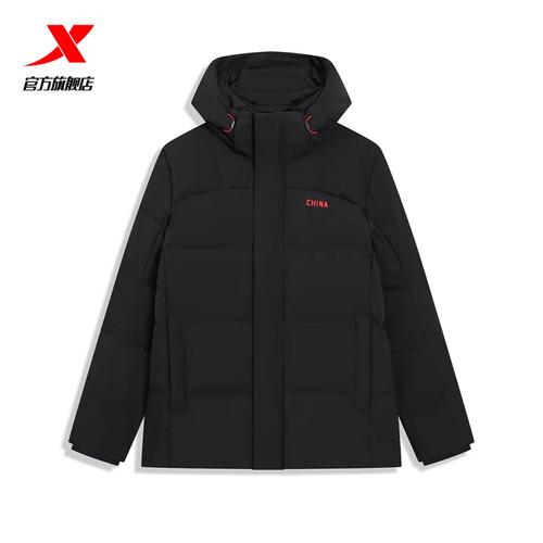 特步CHINA连帽羽绒服外套2025冬