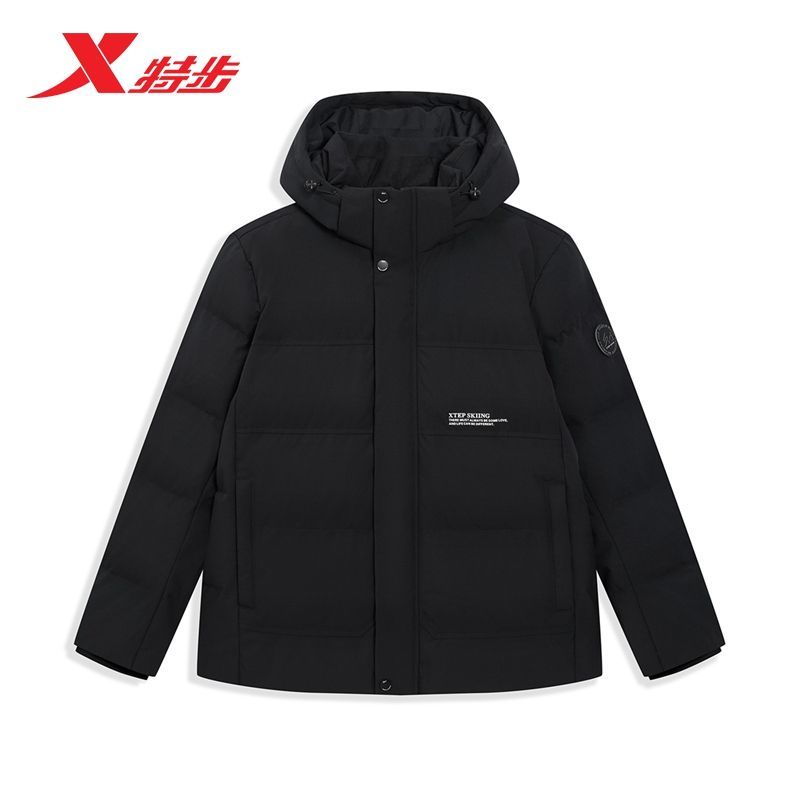 特步连帽羽绒服男2025冬季新锁温