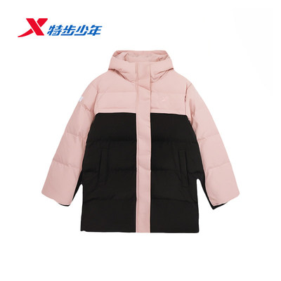 特步中长羽绒服女大童2025冬款