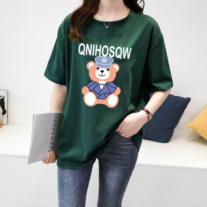 纯棉正肩ins超火短袖t恤女夏装韩版宽松胖妹妹大码显瘦半袖上衣服