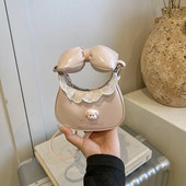 女宝宝精致纯色手提蝴蝶结斜跨配饰包小女孩洋气百搭单肩包零钱包