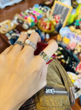 2022年新款金色笑脸星星闪电s925宽银戒指 食指戒指笑脸戒指