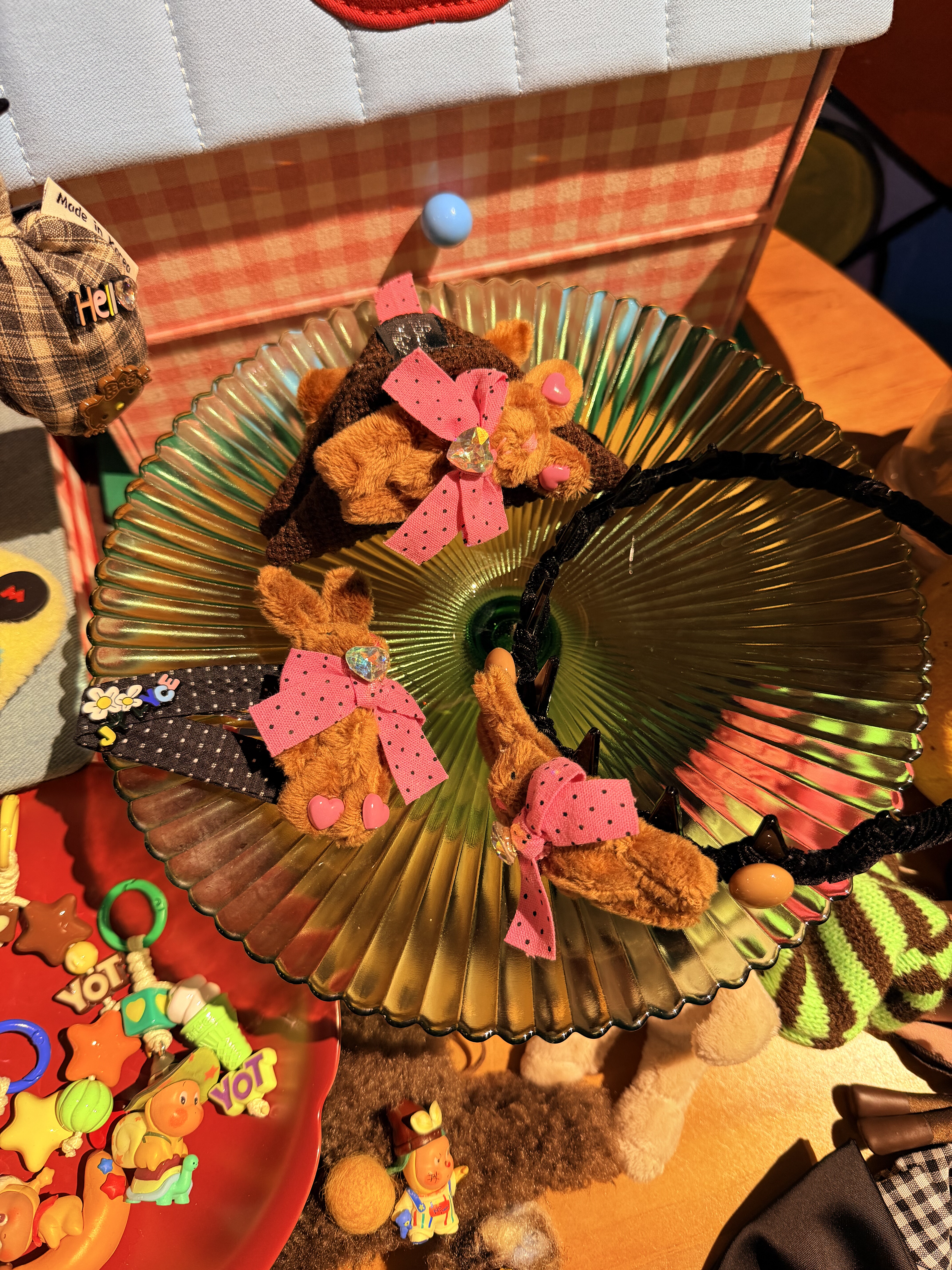 新款卡通点点粉色蝴蝶结毛绒小兔子公仔可爱抓夹边夹发卡发箍