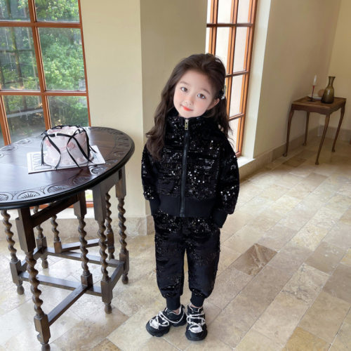 女童春装套装2026新款洋气儿童装春季时髦宝宝运动休闲黑色两件套