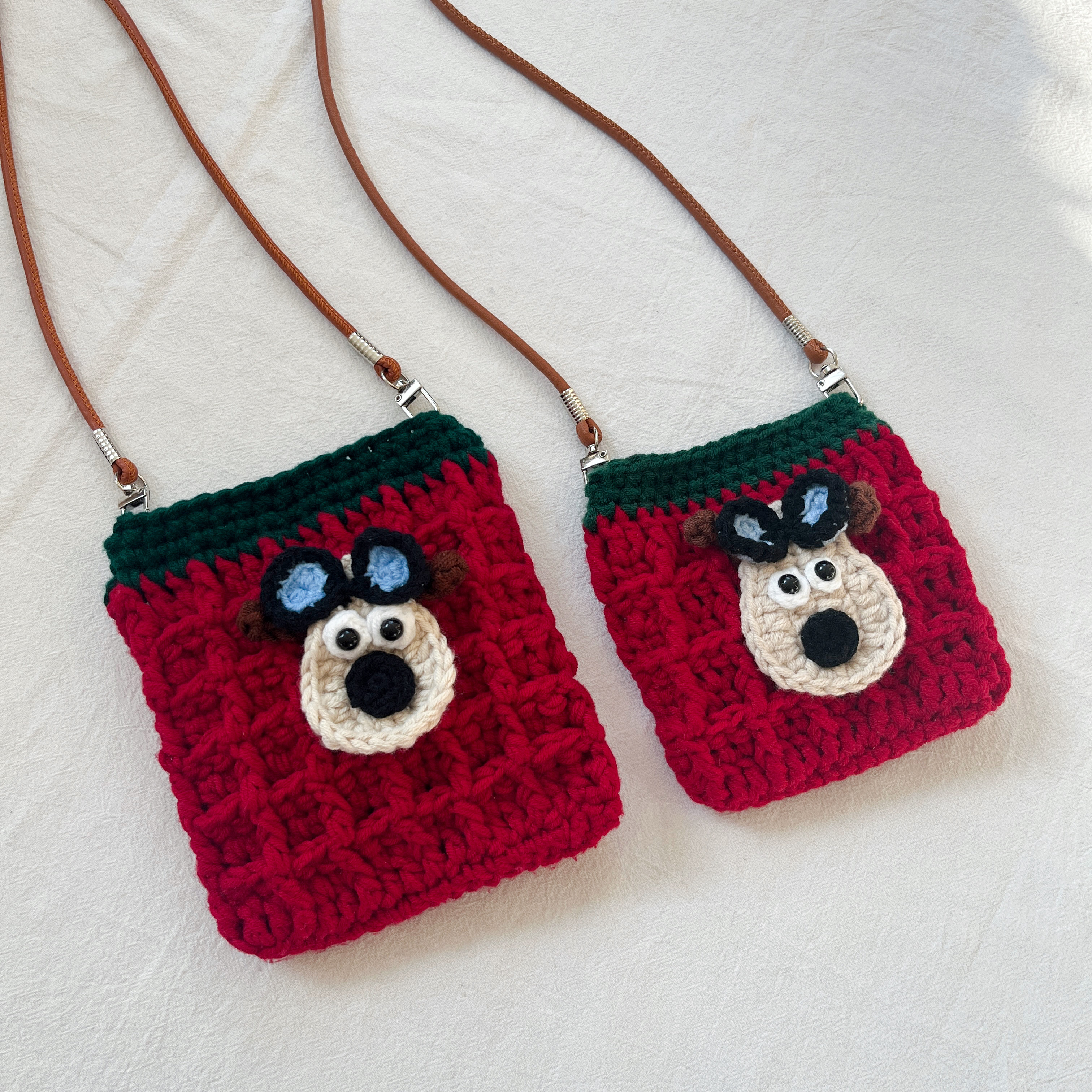 新款编织卡通手机包迷你小狗小熊斜挎包红色可爱儿童斜挎小包包潮