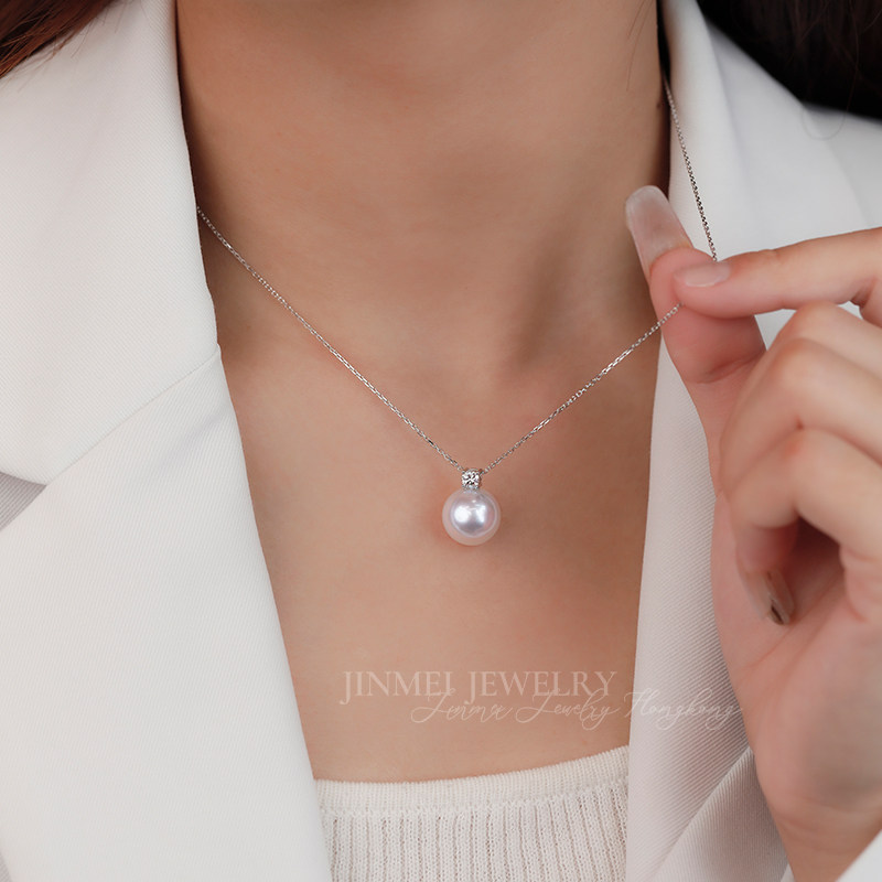 经典戴妃款澳白珍珠项链18k金钻石海水珍珠吊坠宝石光冷光高级感