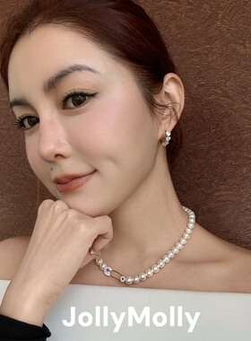 JollyMolly925银原创项链闺蜜礼物轻奢百搭重工珍珠别针项链