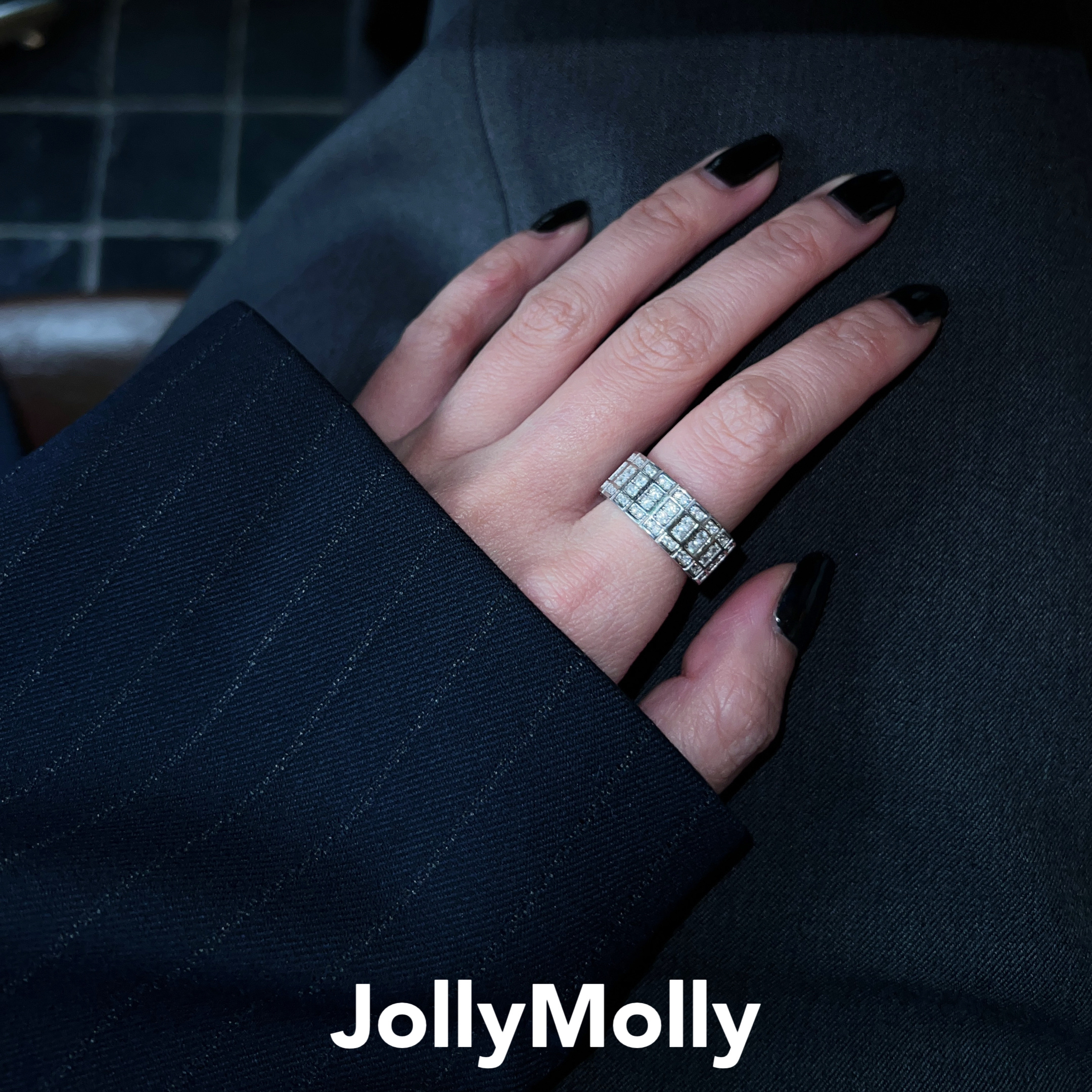 【王浩信同款】JollyMolly小众设计师925银轻奢重工甜酷排钻戒