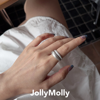 【陈昊蓝同款】JollyMolly小众设计师925银轻奢重工拉丝双层戒