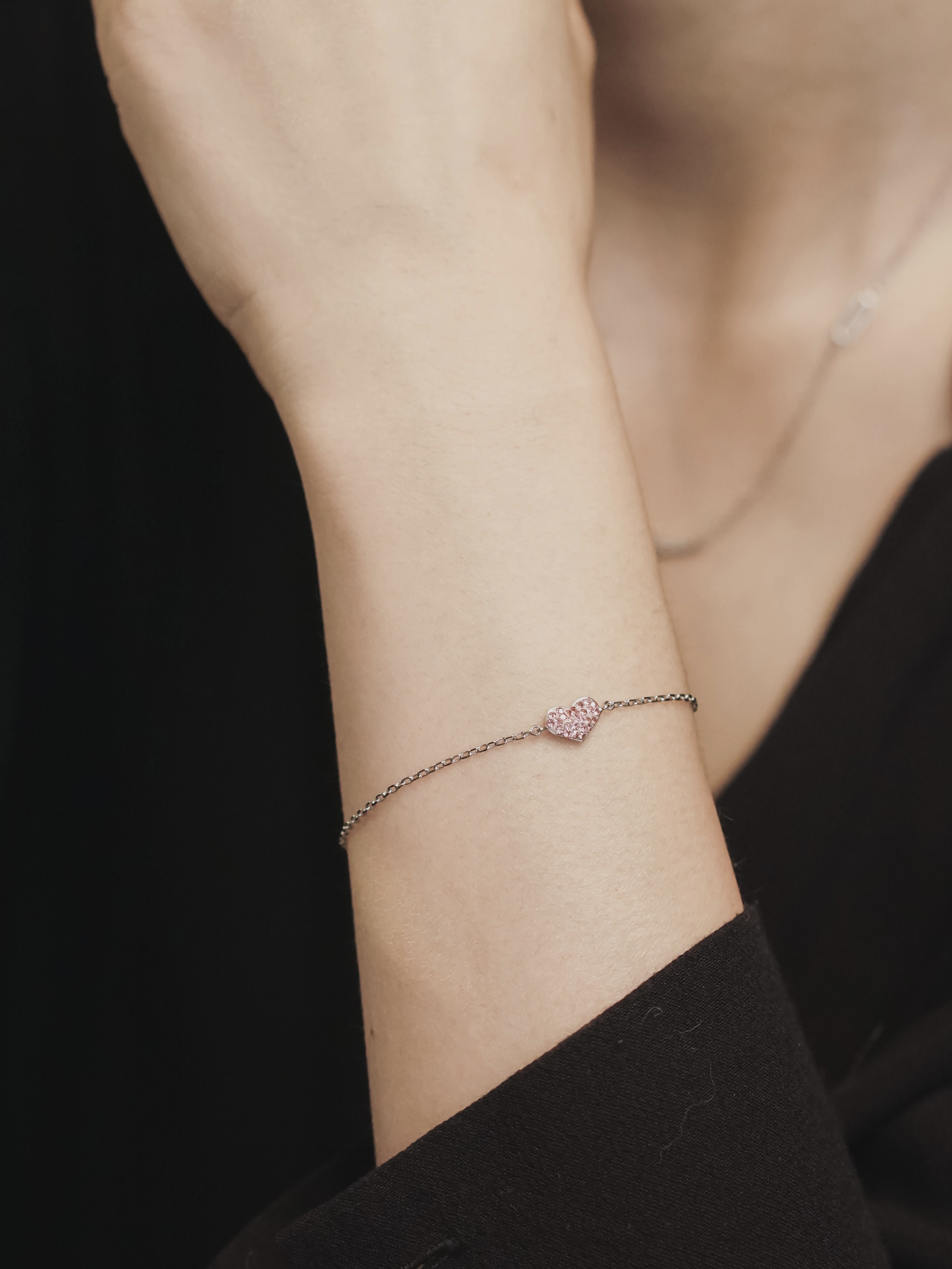 jollymolly小众设计师纯银甜美礼物网红百搭个性重工桃花爱心手链