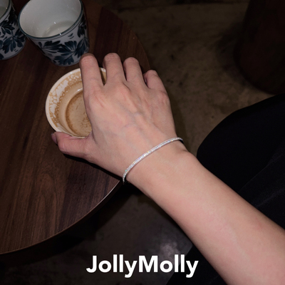 JollyMolly小众设计师925银轻奢生日礼物高级感重工半钻细款手镯