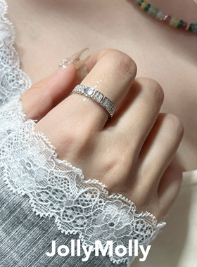 JollyMolly小众设计师925银生日礼物个性精致百搭小格子对戒