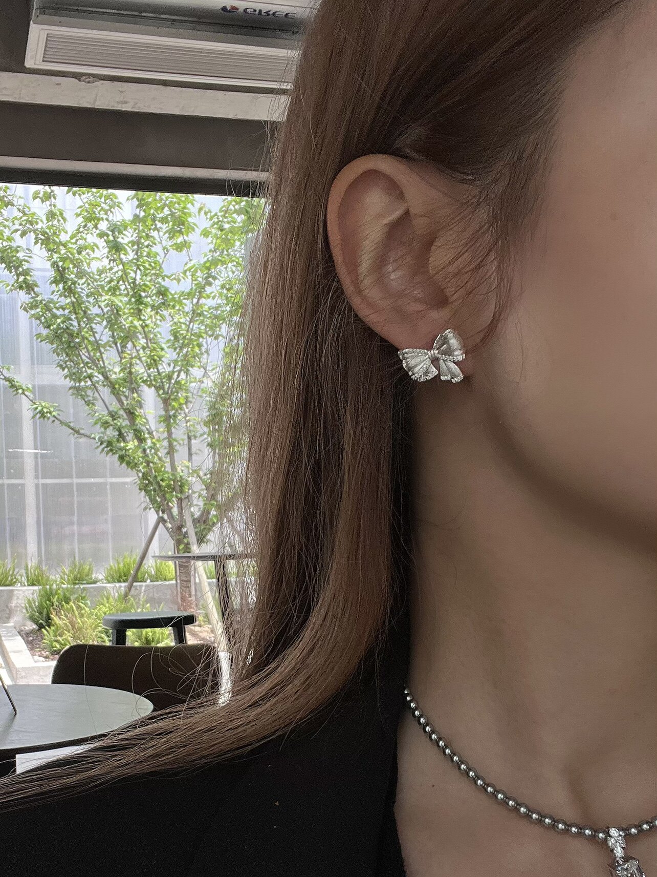 jollymolly小众设计师纯银甜美礼物百搭个性重工丝带蝴蝶结耳钉