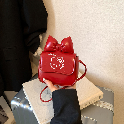 新款儿童迷你洋气包包过年小公主红色斜挎包可爱女童蝴蝶结拜年包