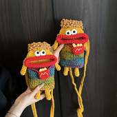 手工编织包丑萌成品手机包 女童可爱香肠嘴拼色零钱包韩版 时尚 新款