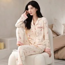 睡衣女春秋季 加肥加大码 纯棉长袖 套装 纽扣夏天月子家居服 薄款 开衫