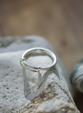 S925纯银泰国手工简约女复古可调节传统抽拉食指银戒指