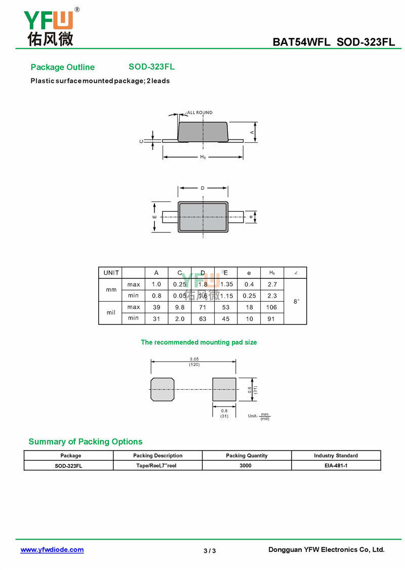 肖特基二极管BAT54WFL SOD-323FL封装印字L4 /品牌