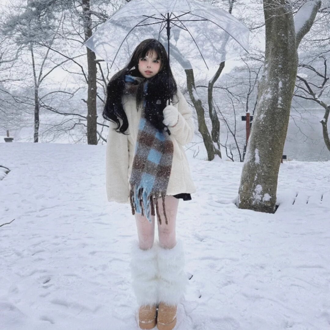 【雪地拍照神器】毛绒袜套绑带腿套中筒保暖袜套兔毛加厚白色袜套