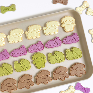 饼干模具按压式可爱动物小狗小骨头曲奇切模卡通diy烘焙线条小狗
