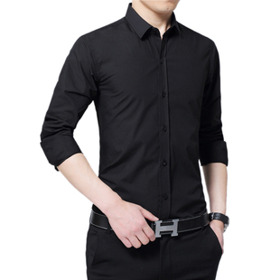 伴郎襯衣兄弟團年會演出服裝 春季 畢業禮服 韓版 修身 黑色襯衫 男長袖